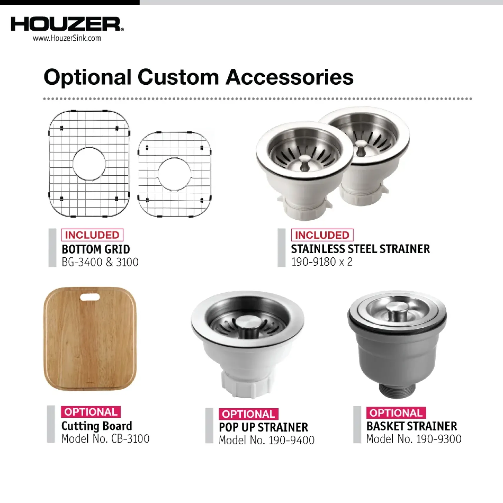 Houzer Glowtone 33" Stainless Steel Topmount 1-hole 60/40 Double Bowl Kitchen Sink Strainers & Grids - 20 Gauge, ISL-3322BS1-C