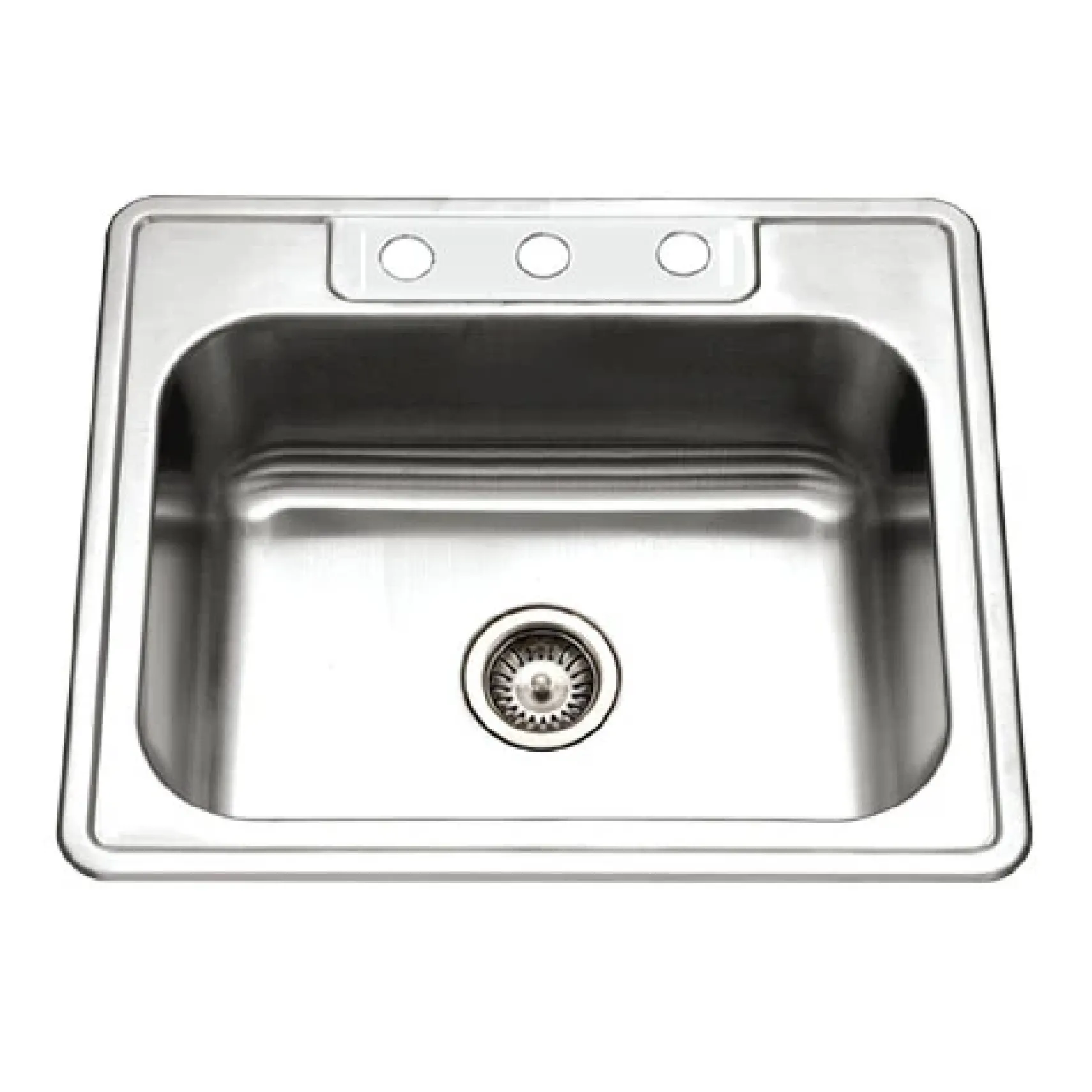 Houzer Glowtone 25" Stainless Steel Drop-in Topmount 3-hole Single Bowl 8 inch Deep Kitchen Sink with Strainer - 20 Gauge, 2522-8BS3-C