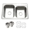 Houzer Glowtone 33" Stainless Steel Topmount 3-hole 60/40 Double Bowl Kitchen Sink with Strainers & Grids - 20 Gauge, ISL-3322BS3-C