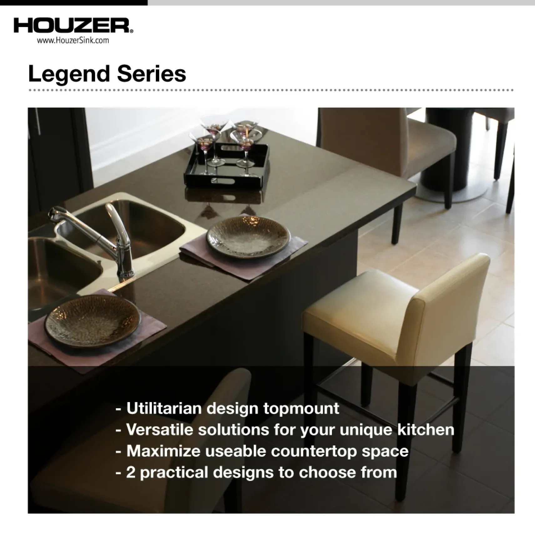 Houzer Legend 32" Stainless Steel Topmount 4-hole 50/50 Double Bowl Corner Kitchen Sink with Strainer & Grid - 20 Gauge, LCR-3221-C