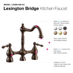 Houzer Lexington Bridge Kitchen Faucet with Sidespray Antique Copper, LEXBS-956-AC
