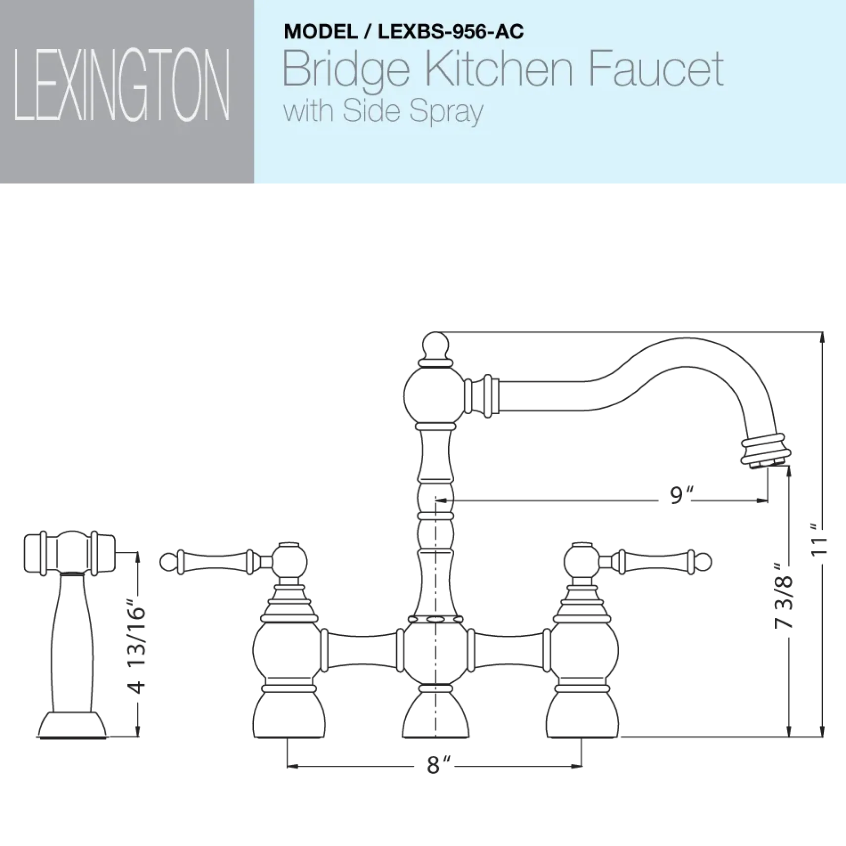 Houzer Lexington Bridge Kitchen Faucet with Sidespray Antique Copper, LEXBS-956-AC