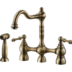 Houzer Lexington Bridge Kitchen Faucet with Sidespray Antique Brass, LEXBS-956-AB