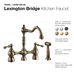 Houzer Lexington Bridge Kitchen Faucet with Sidespray Antique Brass, LEXBS-956-AB