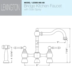 Houzer Lexington Bridge Kitchen Faucet with Sidespray Antique Brass, LEXBS-956-AB