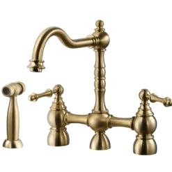 Houzer Lexington Bridge Kitchen Faucet with Sidespray Brushed Brass, LEXBS-956-BB
