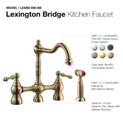 Houzer Lexington Bridge Kitchen Faucet with Sidespray Brushed Brass, LEXBS-956-BB