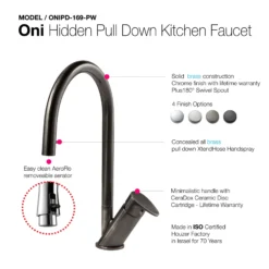 Houzer Oni 1.75 GPM Lever Brass Kitchen Faucet, Pull Down, Pewter, ONIPD-169-PW