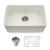 Houzer Platus 24 inch Biscuit Fireclay Undermount Single Bowl Kitchen Sink - PTU-2400 BQ-C with Basket Strainer and Basin Grid Included