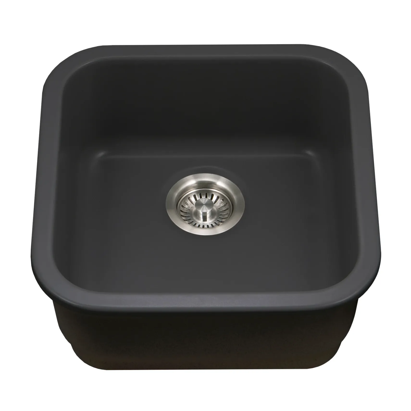 Houzer Platus 19 inch Black Fireclay Undermount Square Single Bowl Bar Sink - PTB-1919 BL-C with Basket Strainer and Basin Grid Included