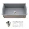 Houzer Platus 32 inch Gray Fireclay Undermount Single Bowl Kitchen Sink - PTU-3600 GR-C with Basket Strainer and Basin Grid Included