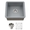 Houzer Platus 20 inch Gray Fireclay Undermount Square Single Bowl Bar Sink - PTB-2020 GR-C with Basket Strainer and Basin Grid Included