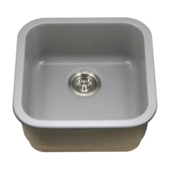 Houzer Platus 19 inch Gray Fireclay Undermount Square Single Bowl Bar Sink - PTB-1919 GR-C with Basket Strainer and Basin Grid Included