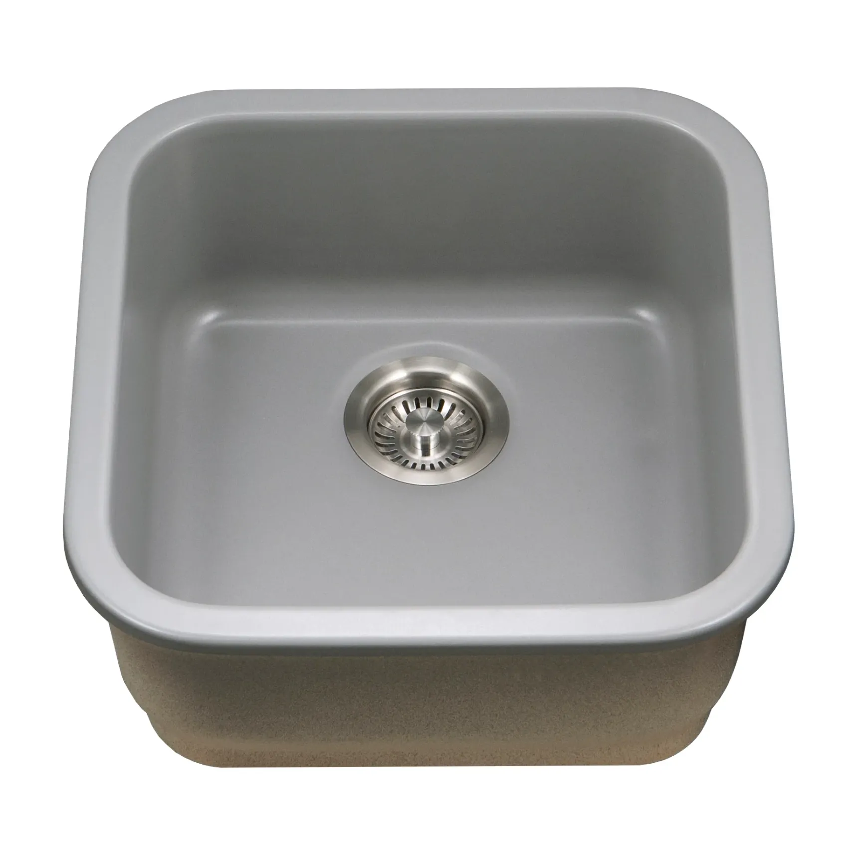 Houzer Platus 19 inch Gray Fireclay Undermount Square Single Bowl Bar Sink - PTB-1919 GR-C with Basket Strainer and Basin Grid Included