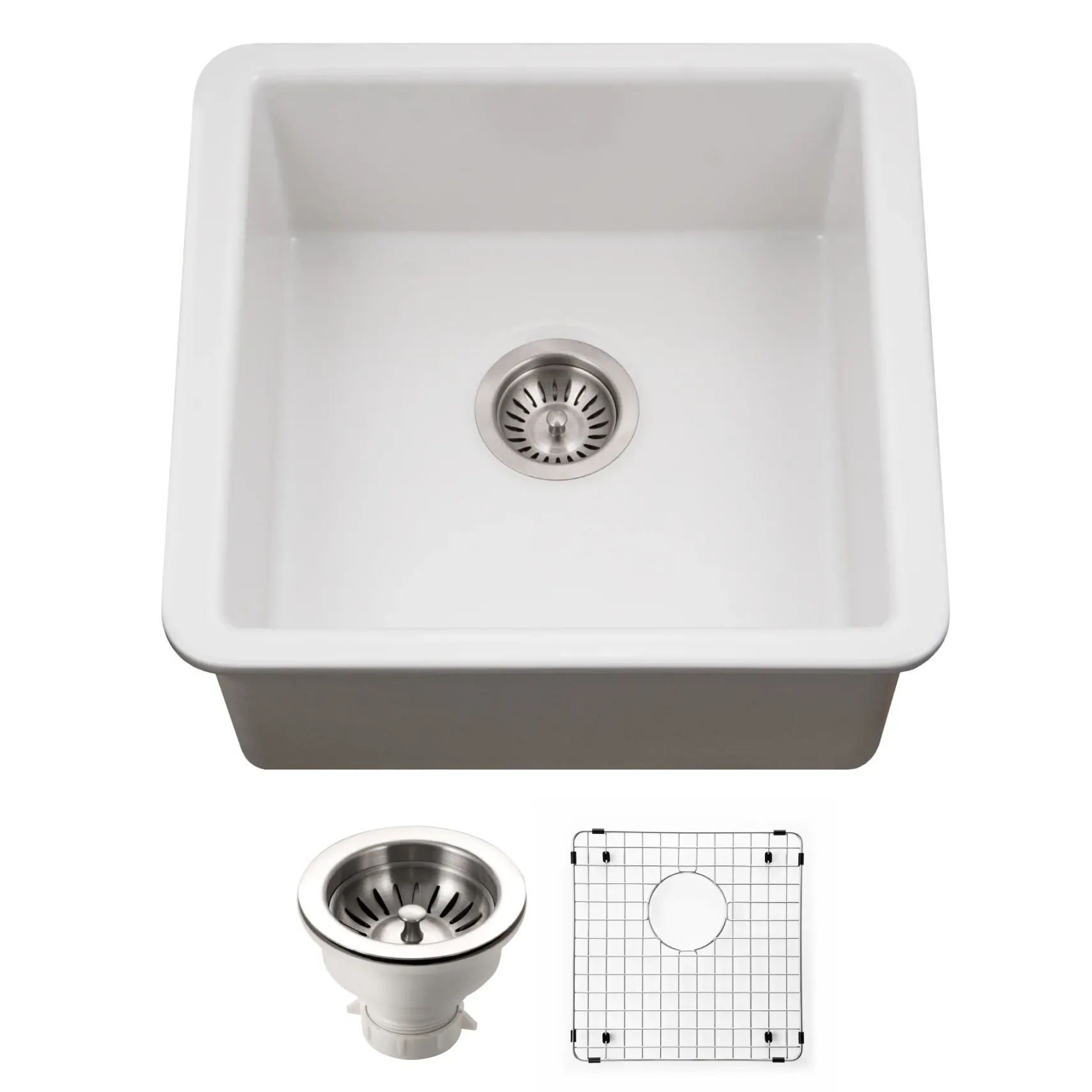 Houzer Platus 20 inch Matte White Fireclay Undermount Square Single Bowl Bar Sink - PTB-2020 MWH
