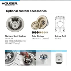 Houzer Platus 13 inch White Fireclay Undermount Single Bowl Bar Sink with Strainer & Grid - PTB-1318 WH-C