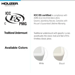 Houzer Platus 13 inch White Fireclay Undermount Single Bowl Bar Sink with Strainer & Grid - PTB-1318 WH-C