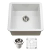 Houzer Platus 20 inch White Fireclay Undermount Square Single Bowl Bar Sink - PTB-2020 WH-C with Basket Strainer and Basin Grid Included