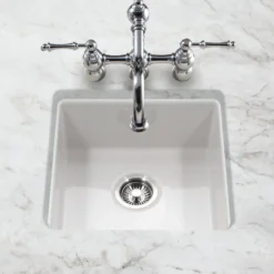 Houzer Platus 18" Square Fireclay Bar/Prep Sink, White, PTB-2020 WH