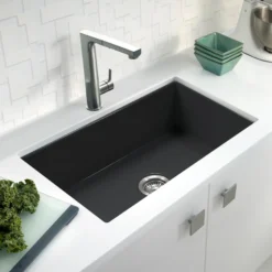 Houzer Platus 18" Undermount Fireclay Kitchen Sink, Black, PTU-3600 BL