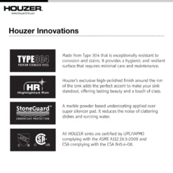 Houzer Premier 41 inch Stainless Steel Drop-in Topmount 4-hole Triple Bowl Kitchen Sink with Strainer & Grids - 18 Gauge, PGT-4322-C
