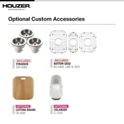 Houzer Premier 41 inch Stainless Steel Drop-in Topmount 4-hole Triple Bowl Kitchen Sink with Strainer & Grids - 18 Gauge, PGT-4322-C