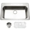 Houzer Premier 33 inch Stainless Steel Drop-in Topmount 4-hole Single Bowl Kitchen Sink with Strainer & Grid - 18 Gauge, PGS-3122-4-C