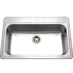 Houzer Premier 33 inch Stainless Steel Drop-in Topmount 4-hole Single Bowl Kitchen Sink with Strainer & Grid - 18 Gauge, PGS-3122-4-C