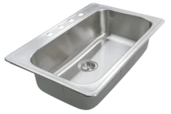 Houzer Premier 33 inch Stainless Steel Drop-in Topmount 4-hole Single Bowl Kitchen Sink with Strainer & Grid - 18 Gauge, PGS-3122-4-C