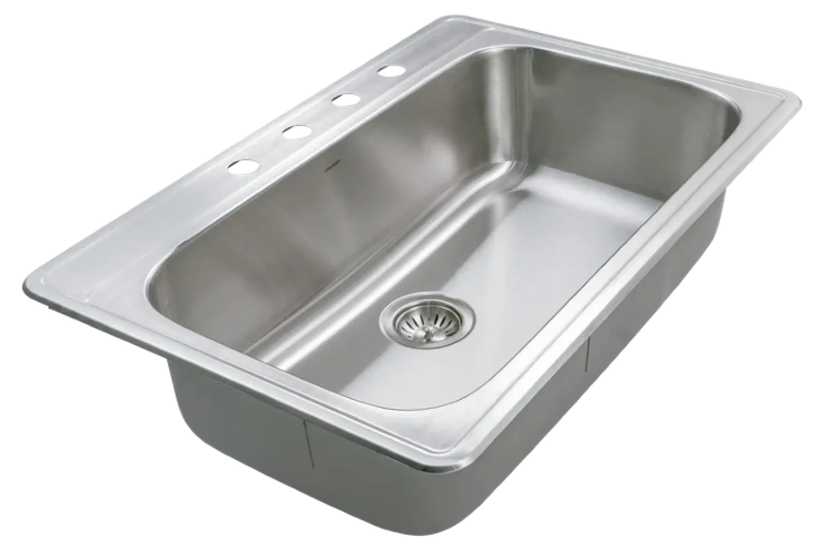 Houzer Premier 33 inch Stainless Steel Drop-in Topmount 4-hole Single Bowl Kitchen Sink with Strainer & Grid - 18 Gauge, PGS-3122-4-C