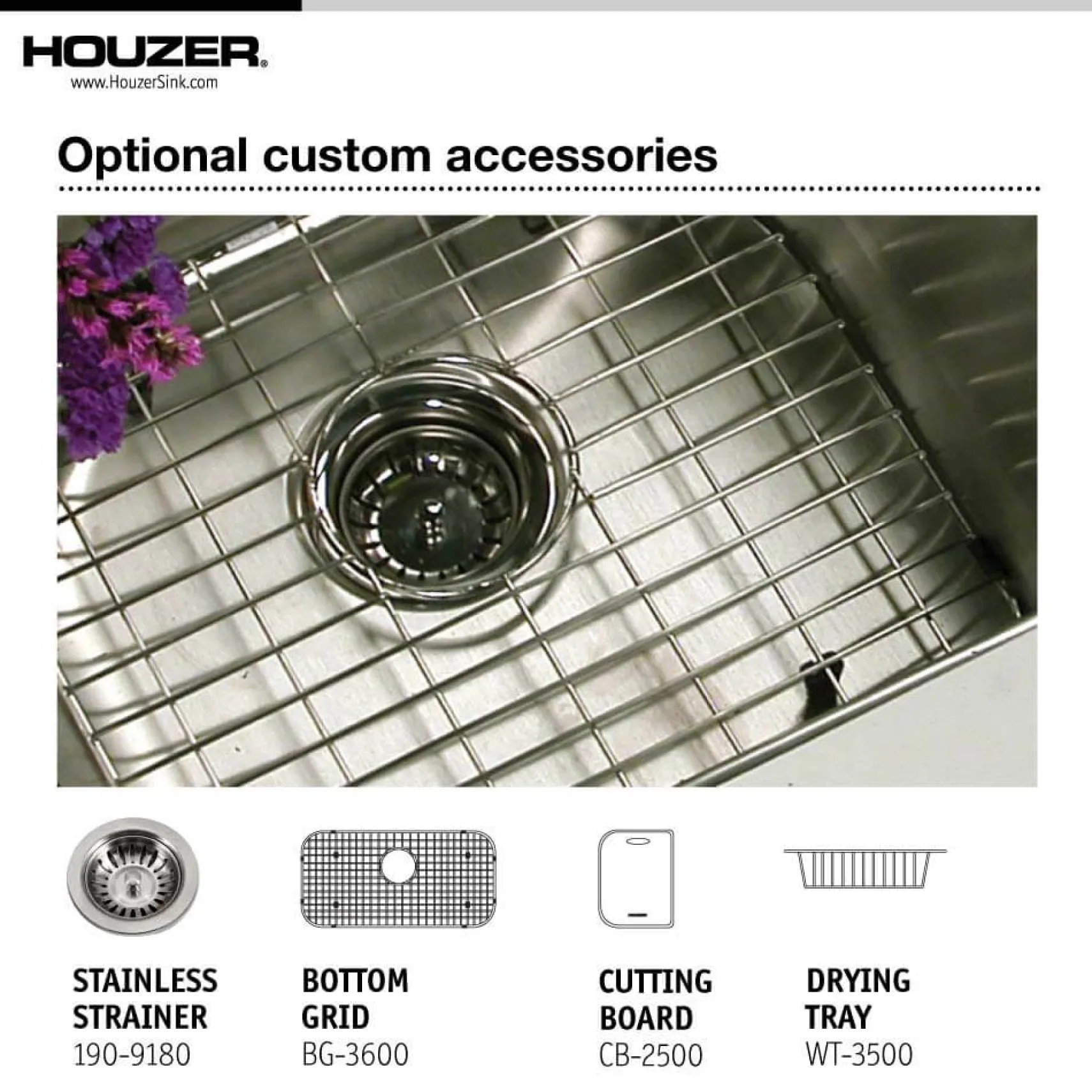 Houzer Premier 33 inch Stainless Steel Drop-in Topmount 4-hole Single Bowl Kitchen Sink with Strainer & Grid - 18 Gauge, PGS-3122-4-C