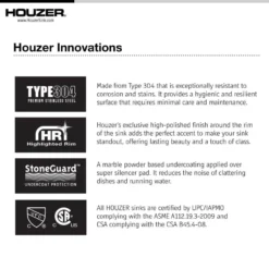 Houzer Premier 33 inch Stainless Steel Drop-in Topmount 4-hole Single Bowl Kitchen Sink with Strainer & Grid - 18 Gauge, PGS-3122-4-C