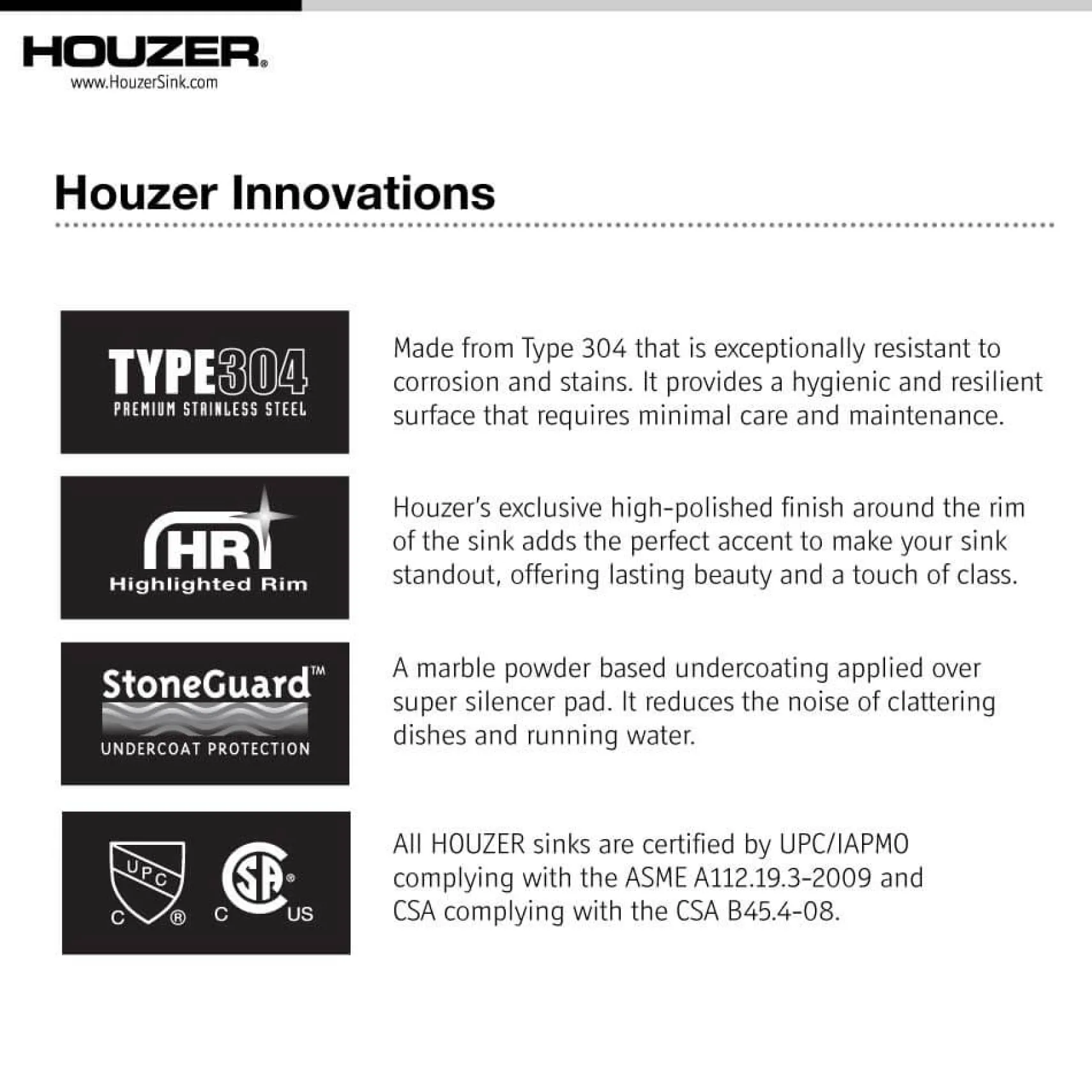 Houzer Premier 33 inch Stainless Steel Drop-in Topmount 4-hole Single Bowl Kitchen Sink with Strainer & Grid - 18 Gauge, PGS-3122-4-C