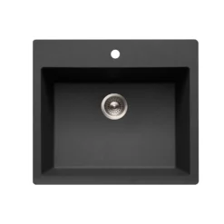 Houzer Quartztone 25 inch Midnite Granite Composite Drop-in Topmount Single Bowl Kitchen Sink - G-300 MIDNITE