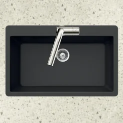 Houzer Quartztone 33 inch Midnite Granite Composite Topmount Single Bowl Kitchen Sink, V-100 MIDNITE