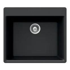 Houzer Quartztone 24 inch Midnite Granite Composite Drop-in Topmount Single Bowl Kitchen Sink - G-100 MIDNITE