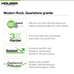 Houzer Quartztone 24 inch Midnite Granite Composite Drop-in Topmount Single Bowl Kitchen Sink - G-100 MIDNITE