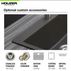 Houzer Quartztone 24 inch Midnite Granite Composite Drop-in Topmount Single Bowl Kitchen Sink - G-100 MIDNITE