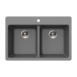 Houzer Quartztone 33 inch Slate Granite Composite Drop-in Topmount 50/50 Double Bowl Kitchen Sink - M-300 SLATE