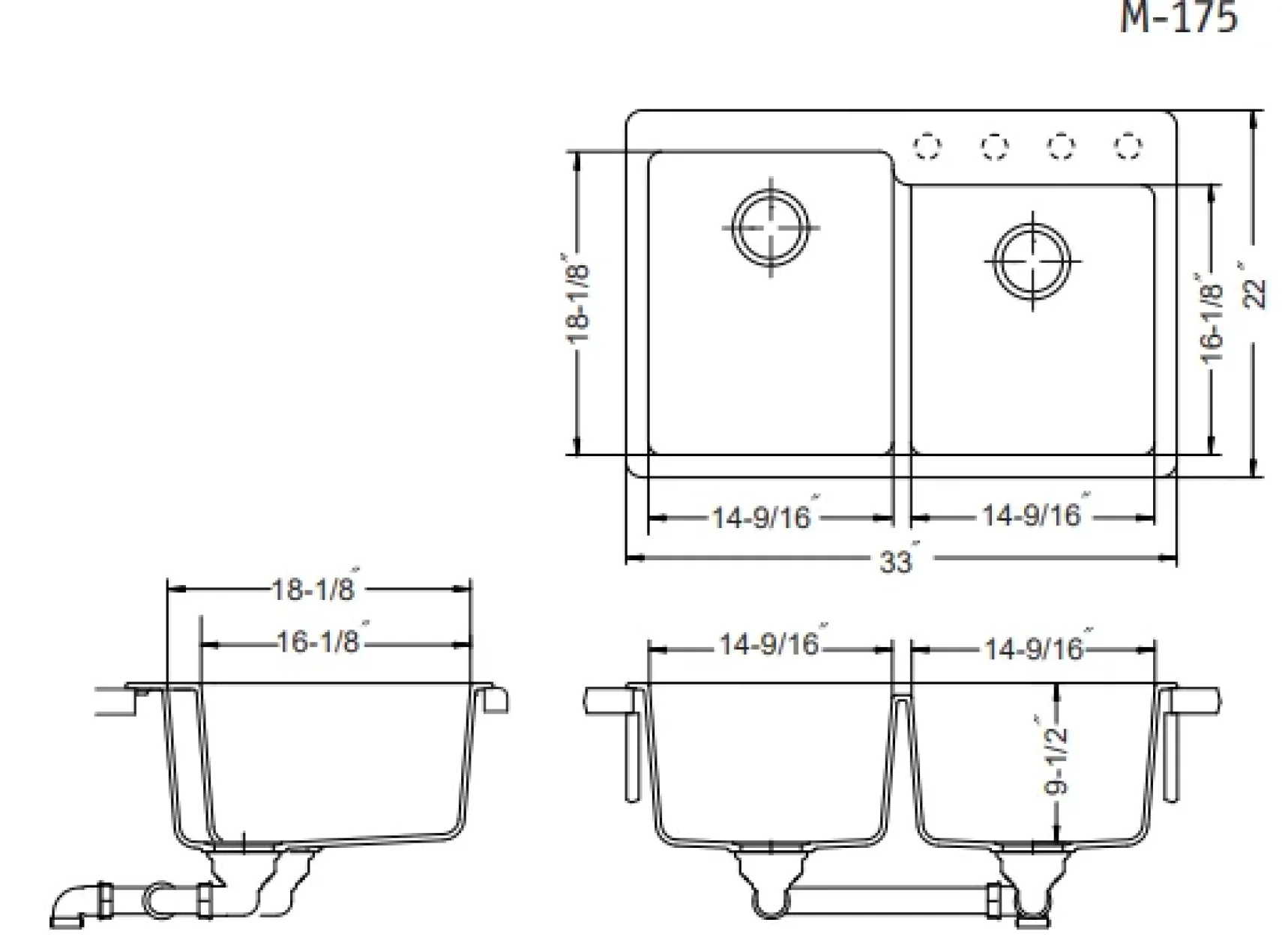 Houzer Quartztone 33 inch Slate Granite Composite Drop-in Topmount 60/40 Double Bowl Kitchen Sink - M-175 SLATE
