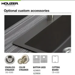 Houzer Quartztone 33 inch Slate Granite Composite Drop-in Topmount 60/40 Double Bowl Kitchen Sink - M-175 SLATE