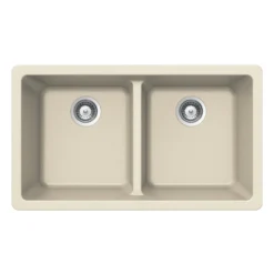 Houzer Quartztone 33" Linen Granite Composite Undermount 50/50 Double Bowl Kitchen Sink - M-200U LINEN