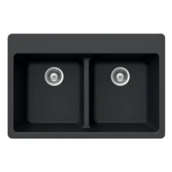 Houzer Quartztone 33" Midnite Granite Composite Drop-in Topmount 50/50 Double Bowl Kitchen Sink - M-200 MIDNITE