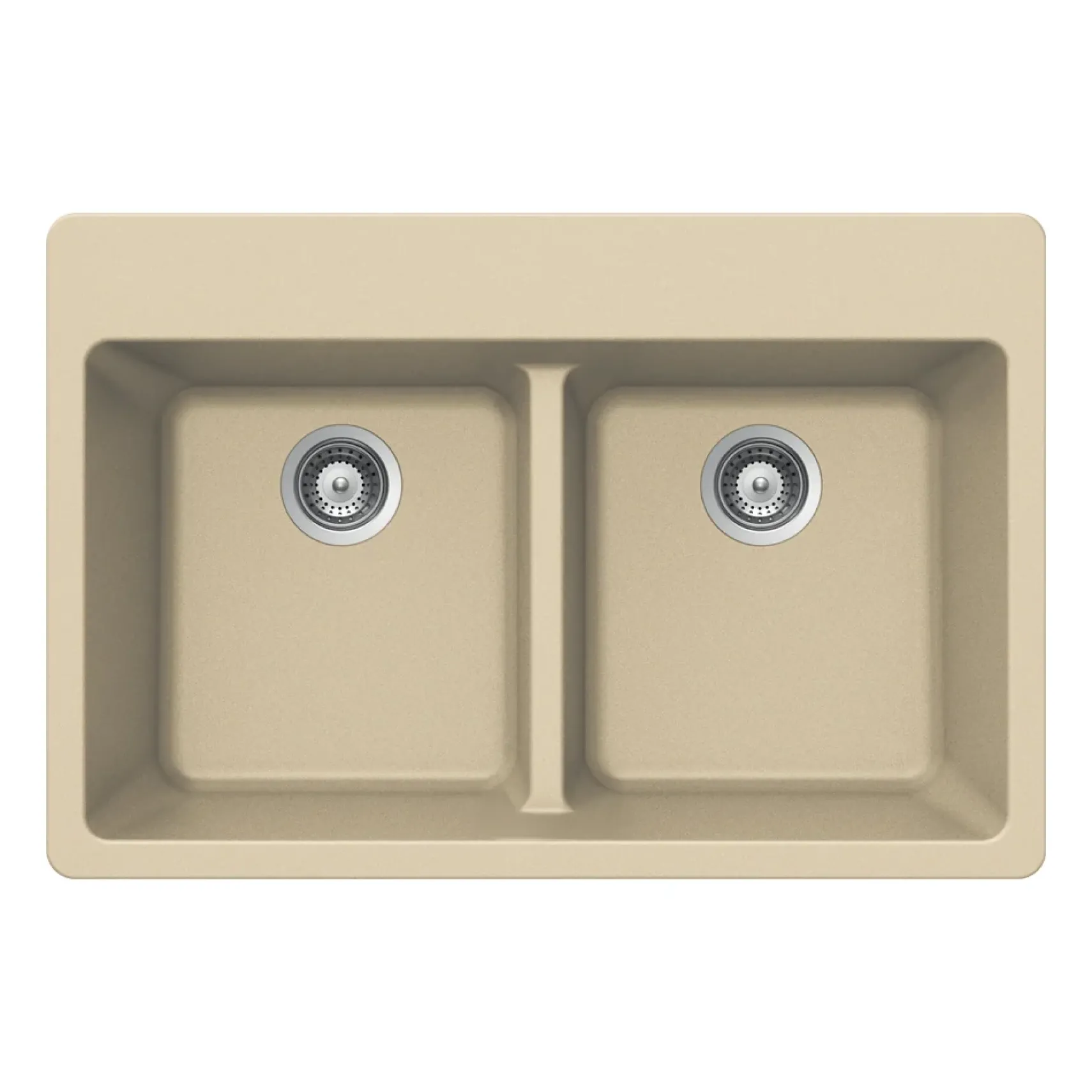 Houzer Quartztone 33" Mocha Granite Composite Drop-in Topmount 50/50 Double Bowl Kitchen Sink - M-200 SAND