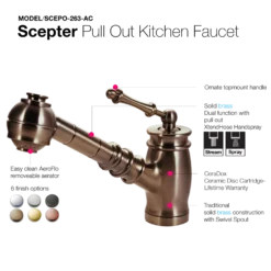Houzer Scepter Pull Out Solid Brass Kitchen Faucet Antique Copper, SCEPO-263-AC