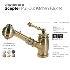 Houzer Scepter Pull Out Solid Brass Kitchen Faucet Brushed Brass, SCEPO-263-BB