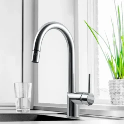 Houzer Sentinel Pull Down Kitchen Faucet with Hot Water Safety Switch Polished Chrome, SENPD-466-PC