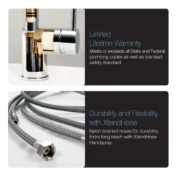 Houzer Sentinel Pull Down Kitchen Faucet Hot Water Safety Brushed Nickel, SENPD-466-BN