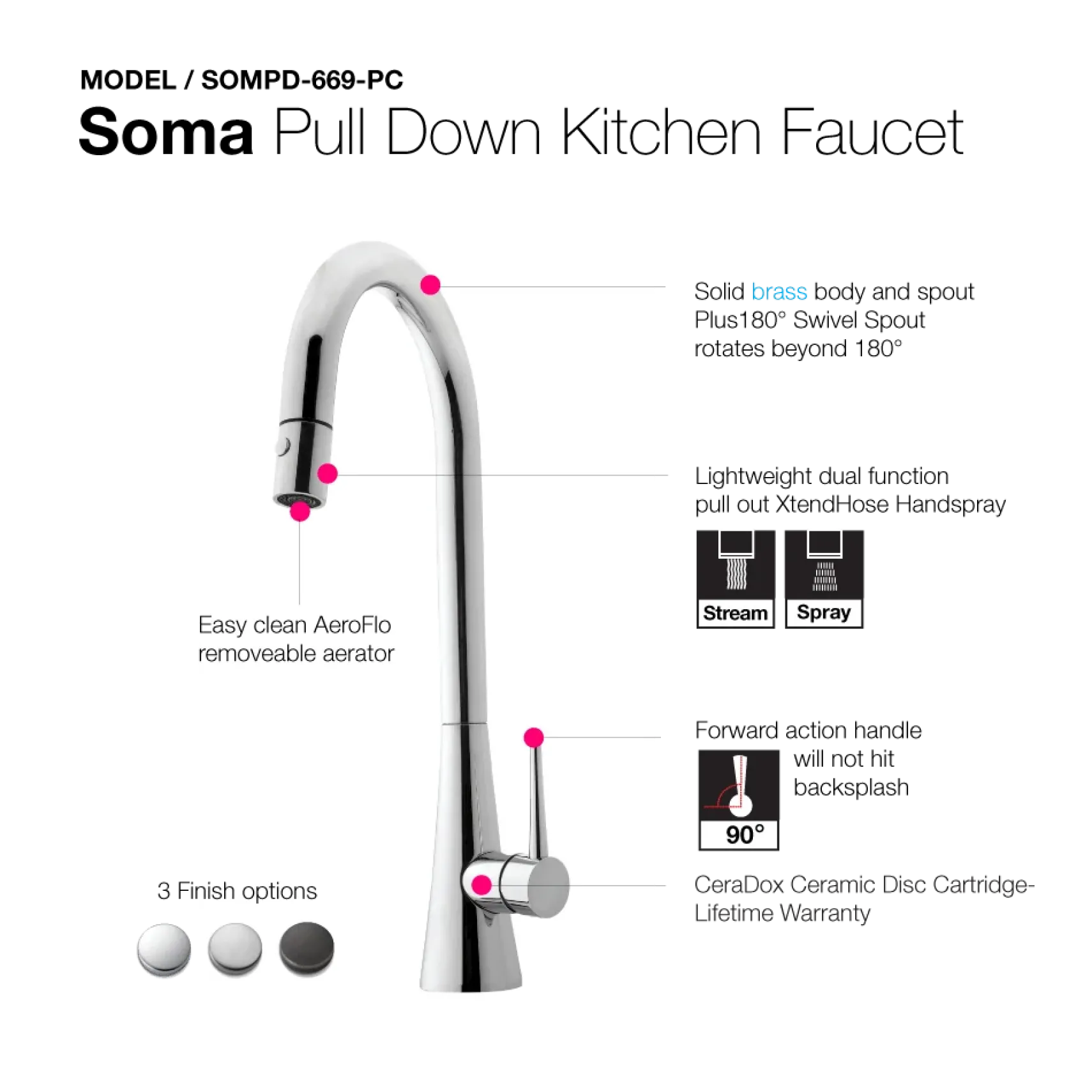 Houzer Soma Pull Down Kitchen Faucet with CeraDox Technology Polished Chrome, SOMPD-669-PC