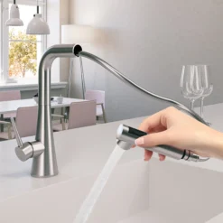 Houzer Soma Pull Out Kitchen Faucet Brushed Nickel, SOMPO-665-BN